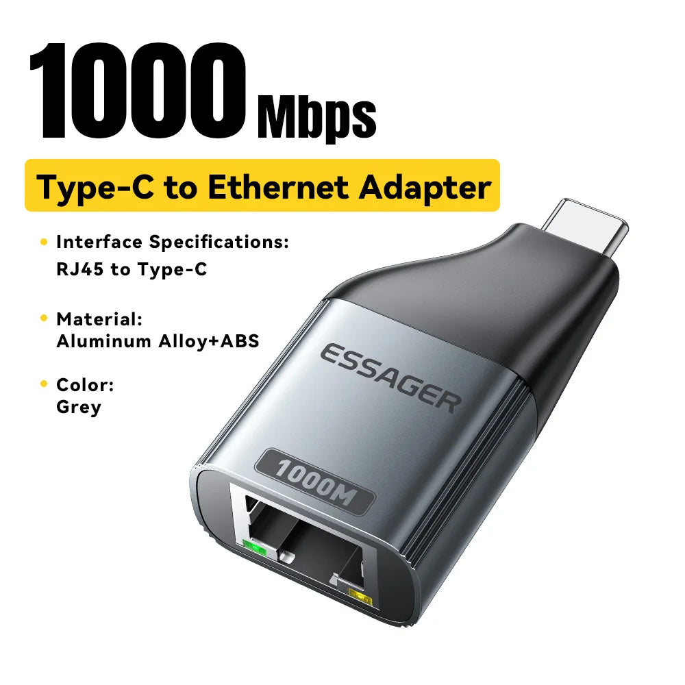 USB-C to Gigabit Ethernet Adapter - High-Speed RJ45 Wired Network Converter - 18