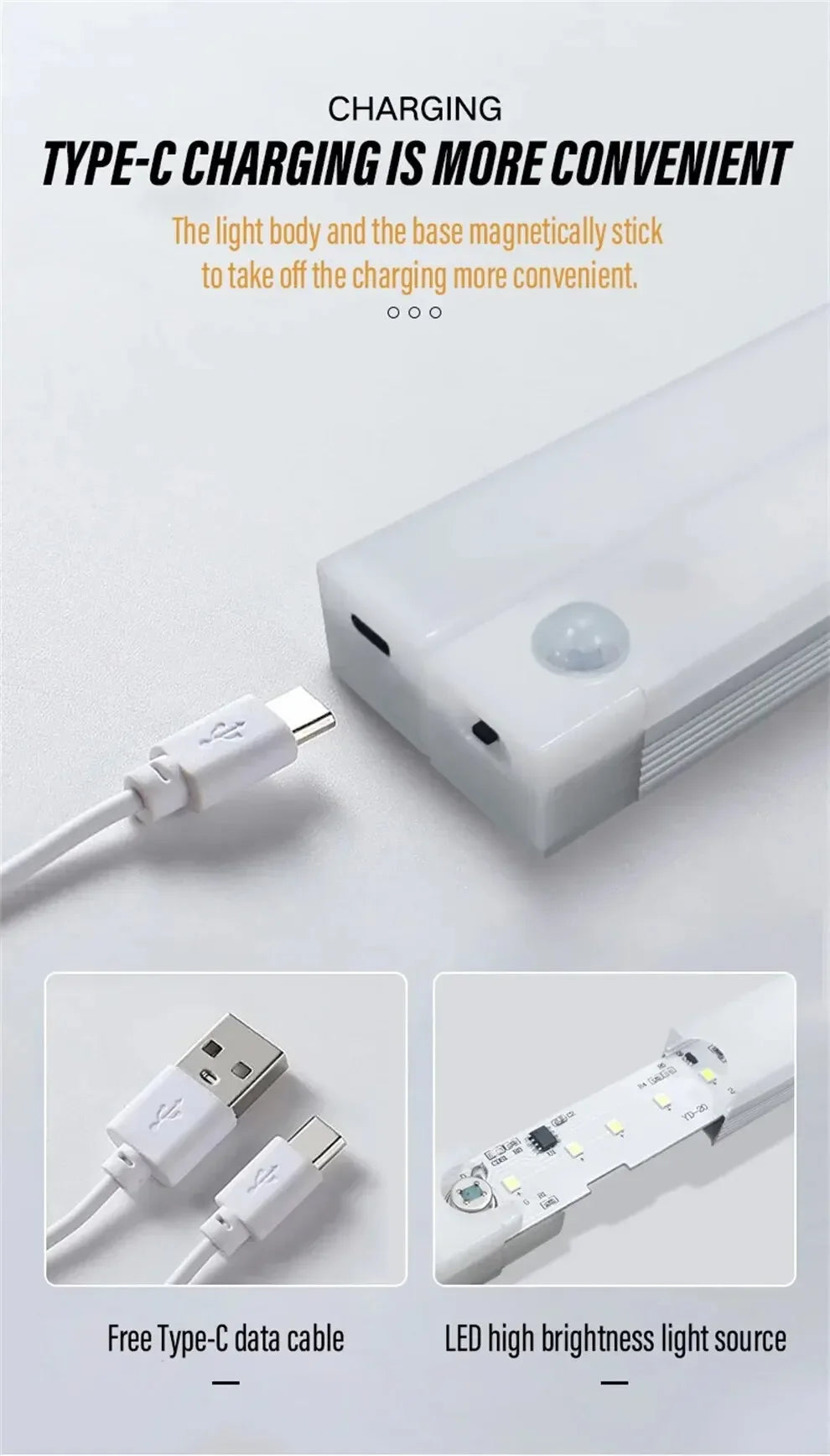 Wireless Motion Sensor LED Cabinet Light - Rechargeable Dimmable Under Counter Bar Light