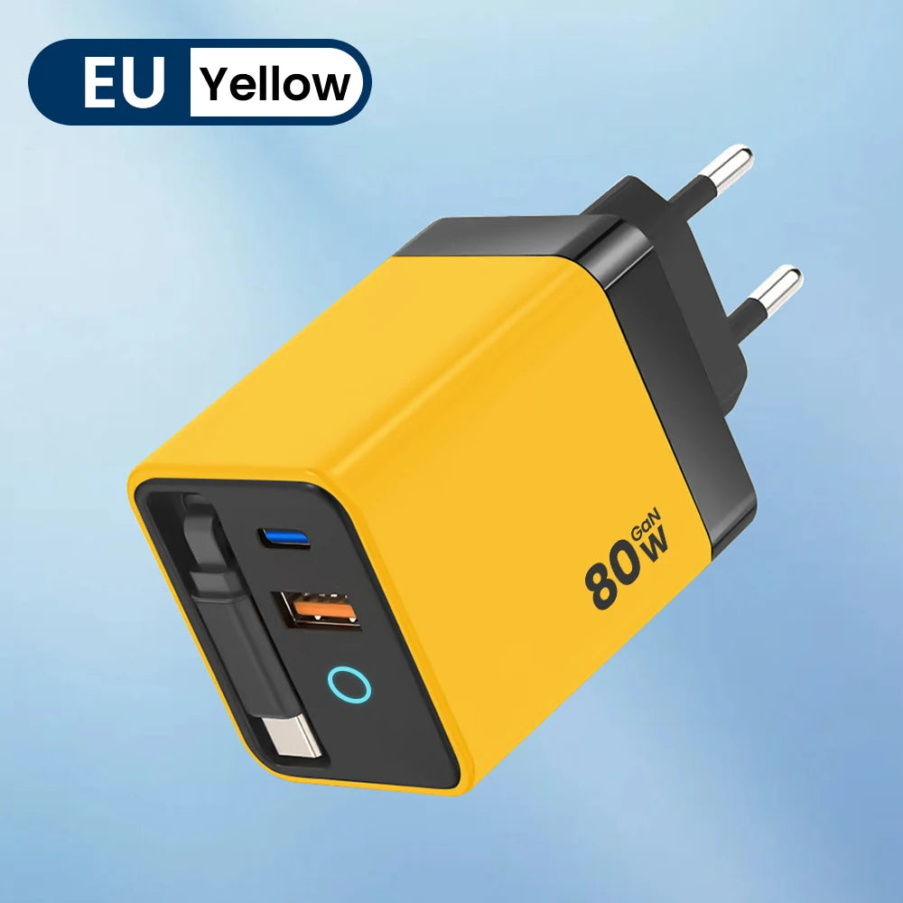 80W Fast USB-C Car Charger with Retractable Cable for iPhone & Laptop - 19