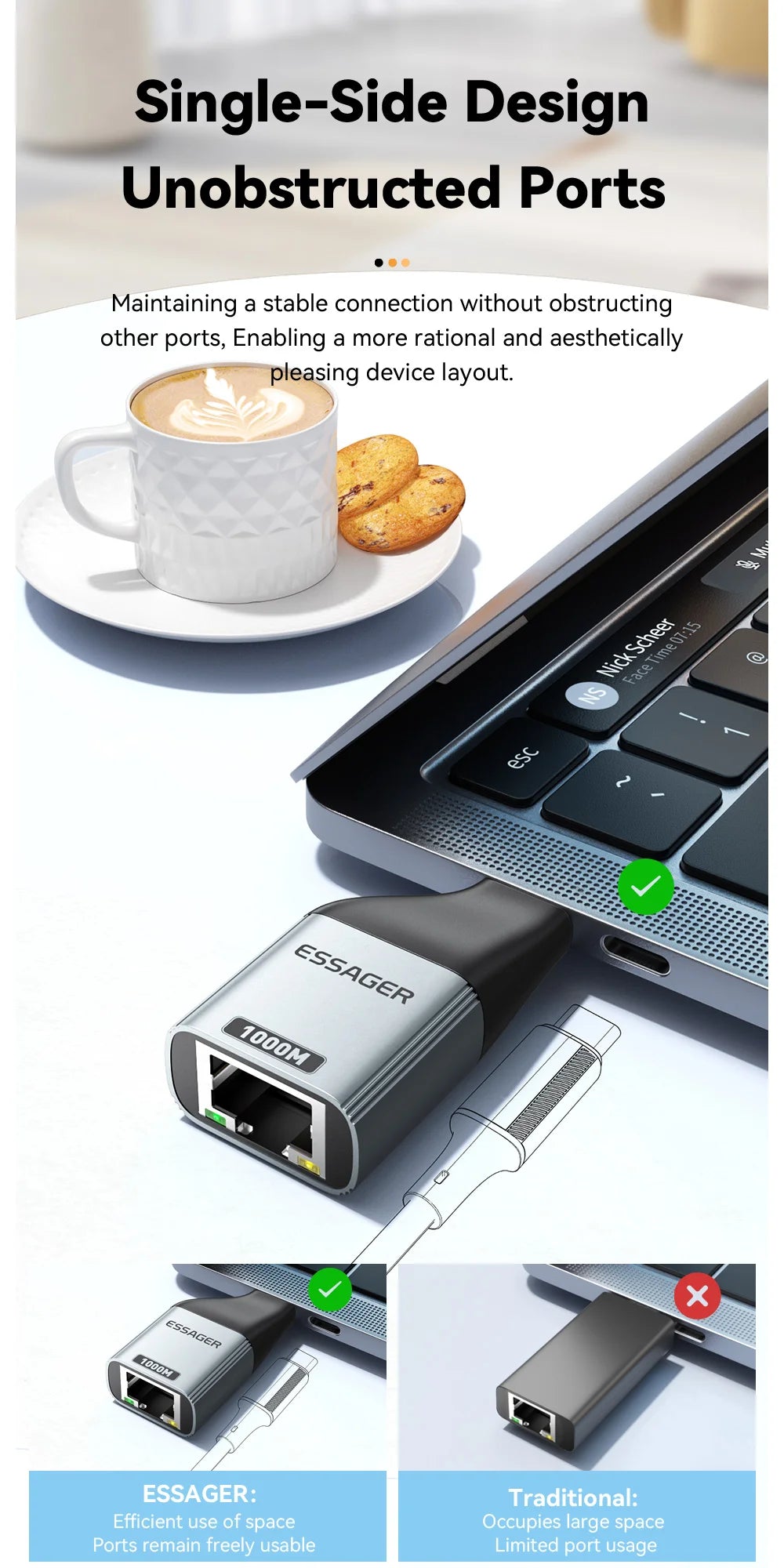 USB-C to Gigabit Ethernet Adapter - High-Speed RJ45 Wired Network Converter - 14