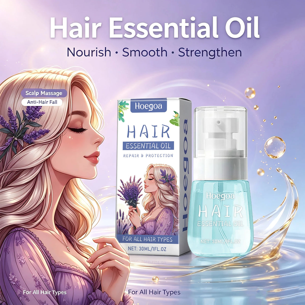 Lavender Hair Essential Oil - Repairing Anti-Frizz & Nourishing Scalp Treatment