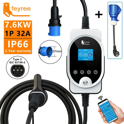 7KW Type 2 EV Wallbox Charger - Smart Wi-Fi App Control Fast Charging