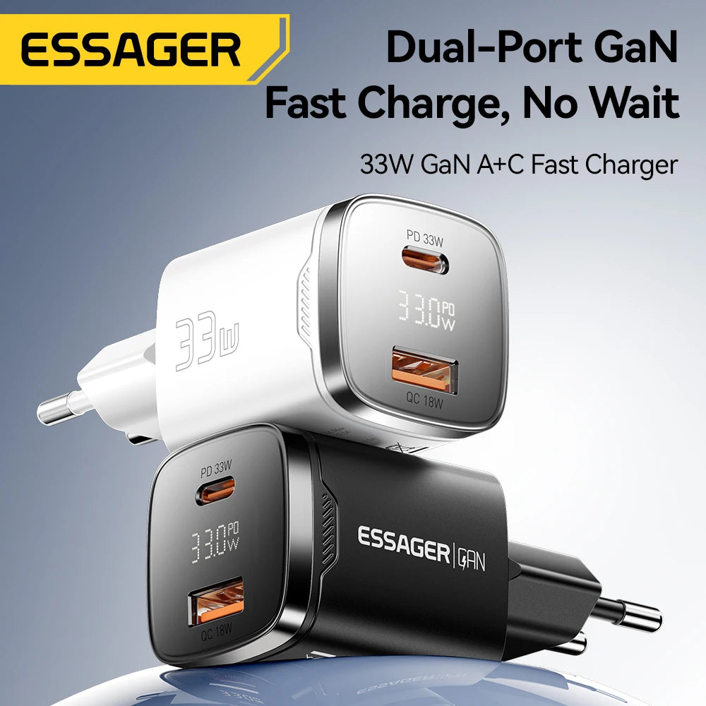 33W GaN Dual Port USB-C Fast Charger with Real-Time Digital Display