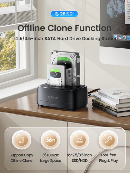 Dual-Bay HDD/SSD Docking Station with Offline Clone & USB 3.0/Type-C