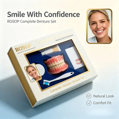 Natural Cosmetic Denture Set - Realistic Upper & Lower False Teeth Smile Makeover