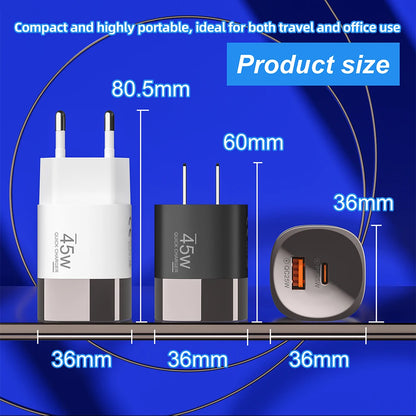 45W Dual Port USB-C & USB-A Fast Wall Charger for iPhone, Samsung, Huawei