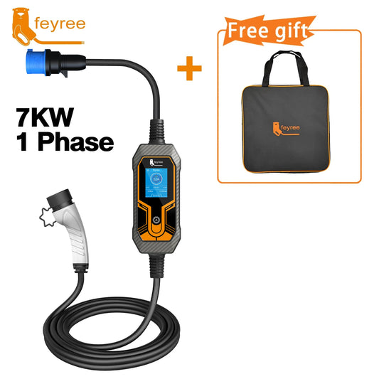 7KW Portable EV Charger Type 2, Adjustable 32A Electric Car Charging Cable