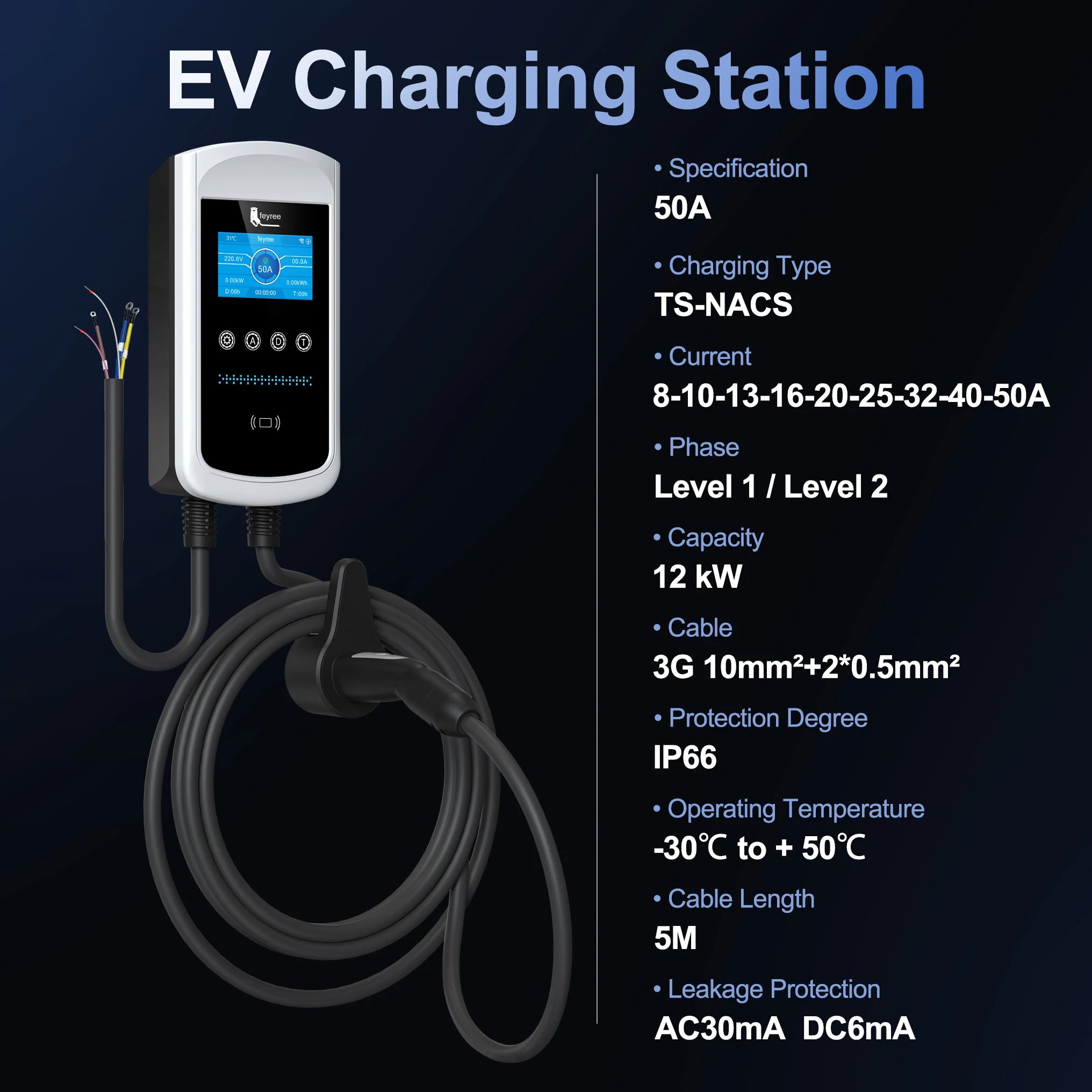 Smart EV Home Charging Station - 7kW-12kW WiFi App Control Wallbox - 9