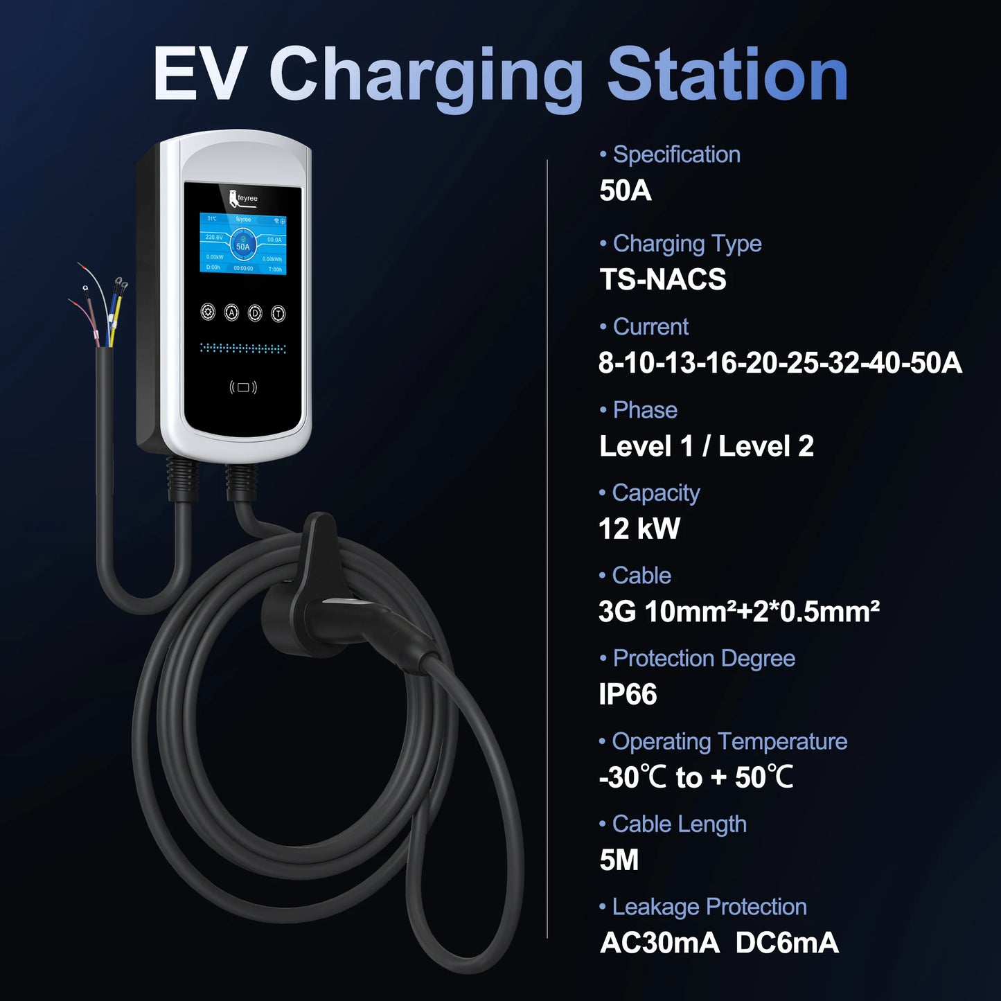 Smart EV Home Charging Station - 7kW-12kW WiFi App Control Wallbox