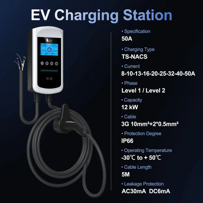 Smart EV Home Charging Station - 7kW-12kW WiFi App Control Wallbox