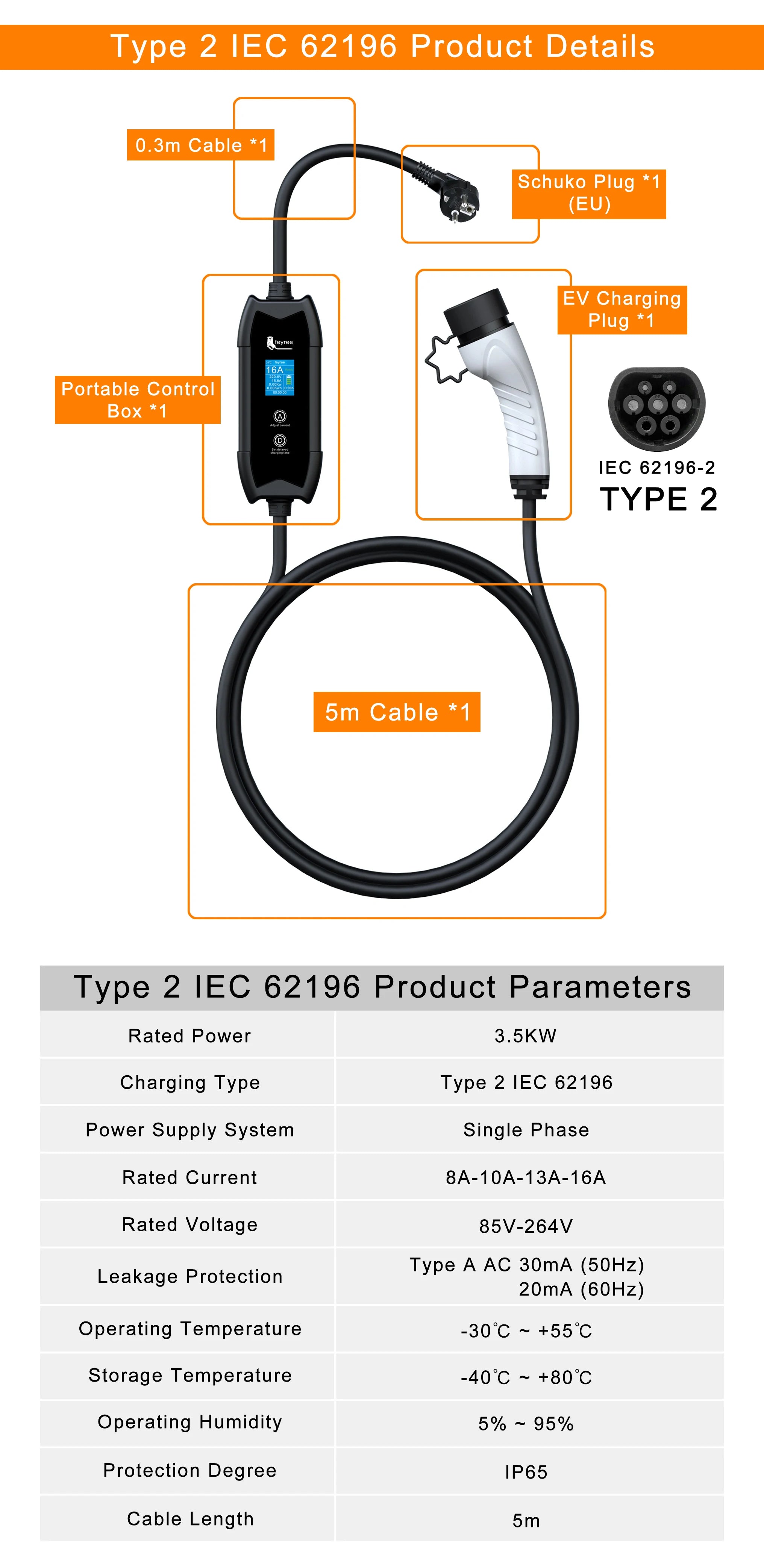 Portable EV Charger 3.5kW Level 2 Electric Vehicle Car Charging Cable - 26