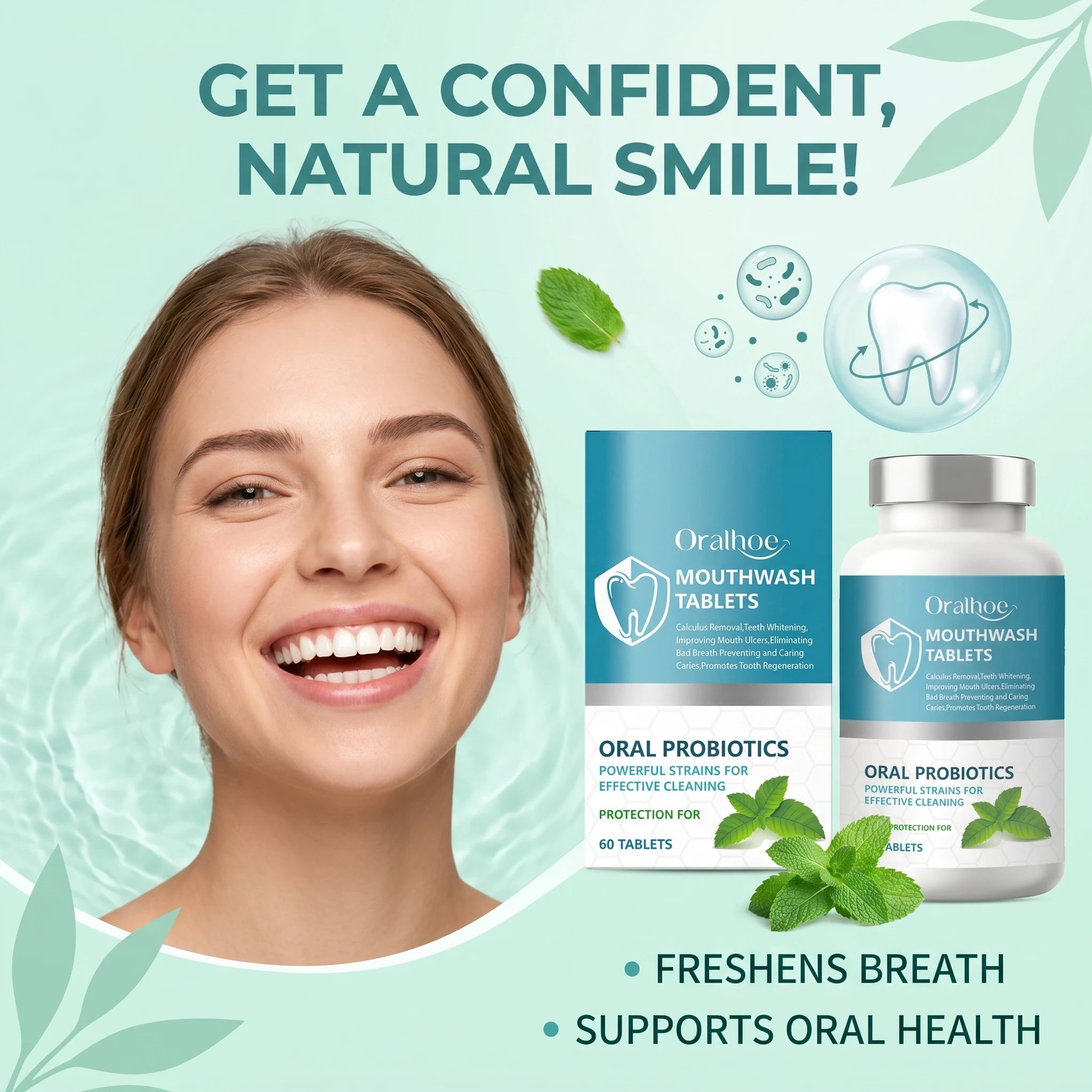 Probiotic Teeth Whitening Mouthwash Tablets for Fresh Breath & Oral Care - 3