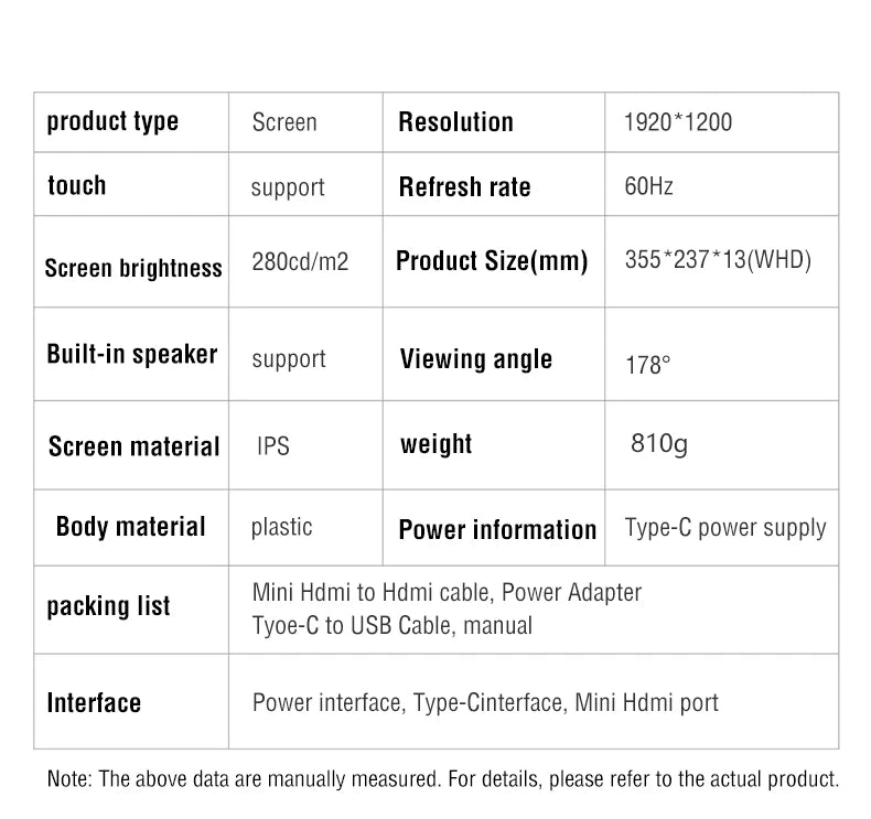 16-Inch Portable 1200P HDR Monitor - Touch/Non-Touch IPS Gaming Display - 20