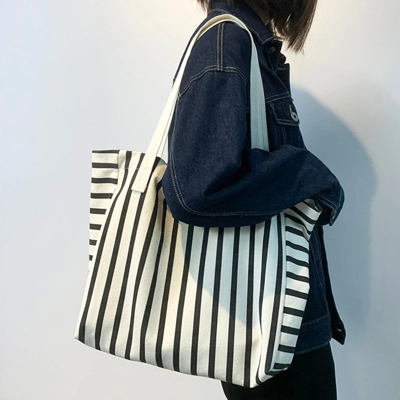 Luxury Striped Canvas Beach Tote
