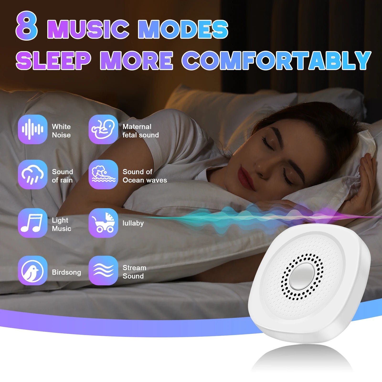 Portable White Noise Sound Machine - Sleep Aid for Babies and Adults - 9