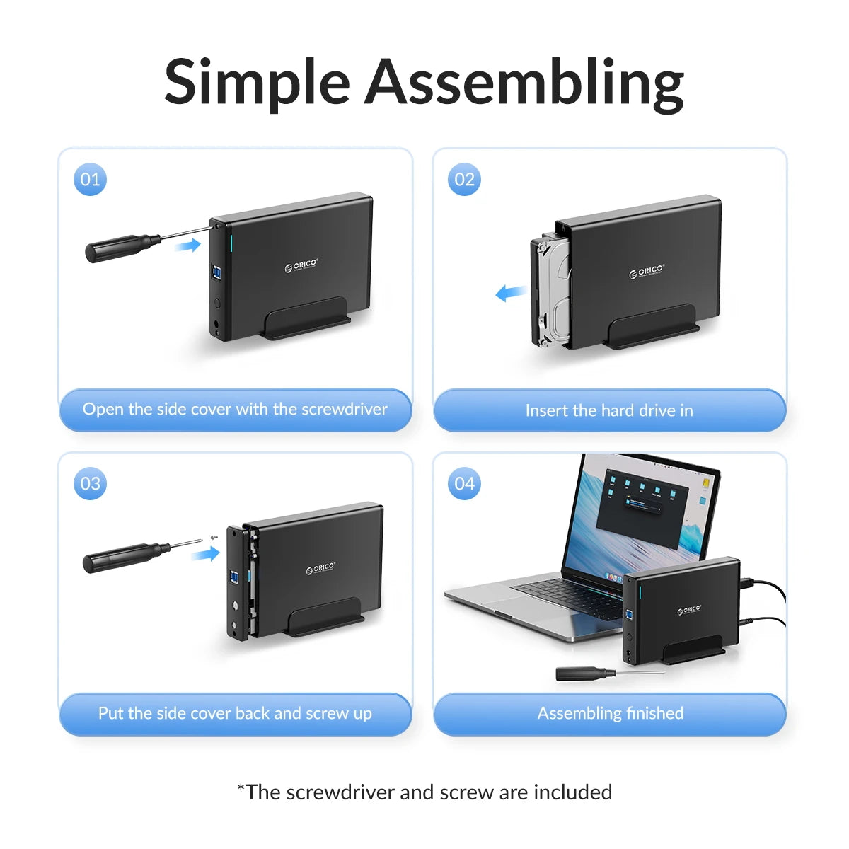 ORICO Aluminum 3.5" Hard Drive Enclosure - USB 3.1 Type-C HDD/SSD Case - 16