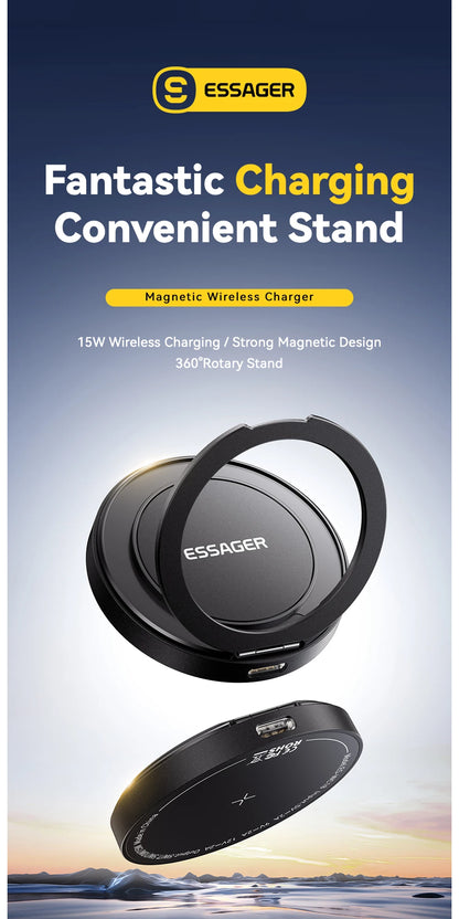 15W Magnetic Foldable Wireless Charger Stand for iPhone & Earbuds