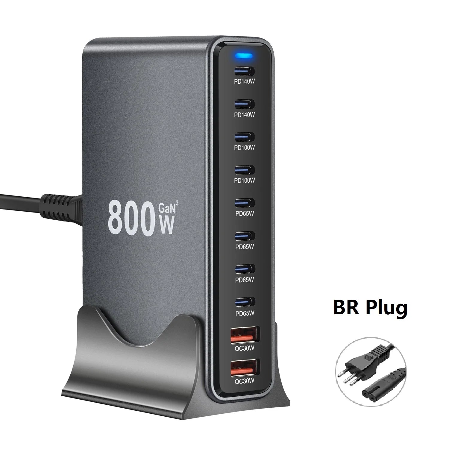 800W 10-Port GaN Fast Charging Station for iPhone, Samsung, and MacBook - 10