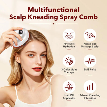 Electric Scalp Massager Comb with LED Light Therapy, Mist Spray & Hair Oil Applicator