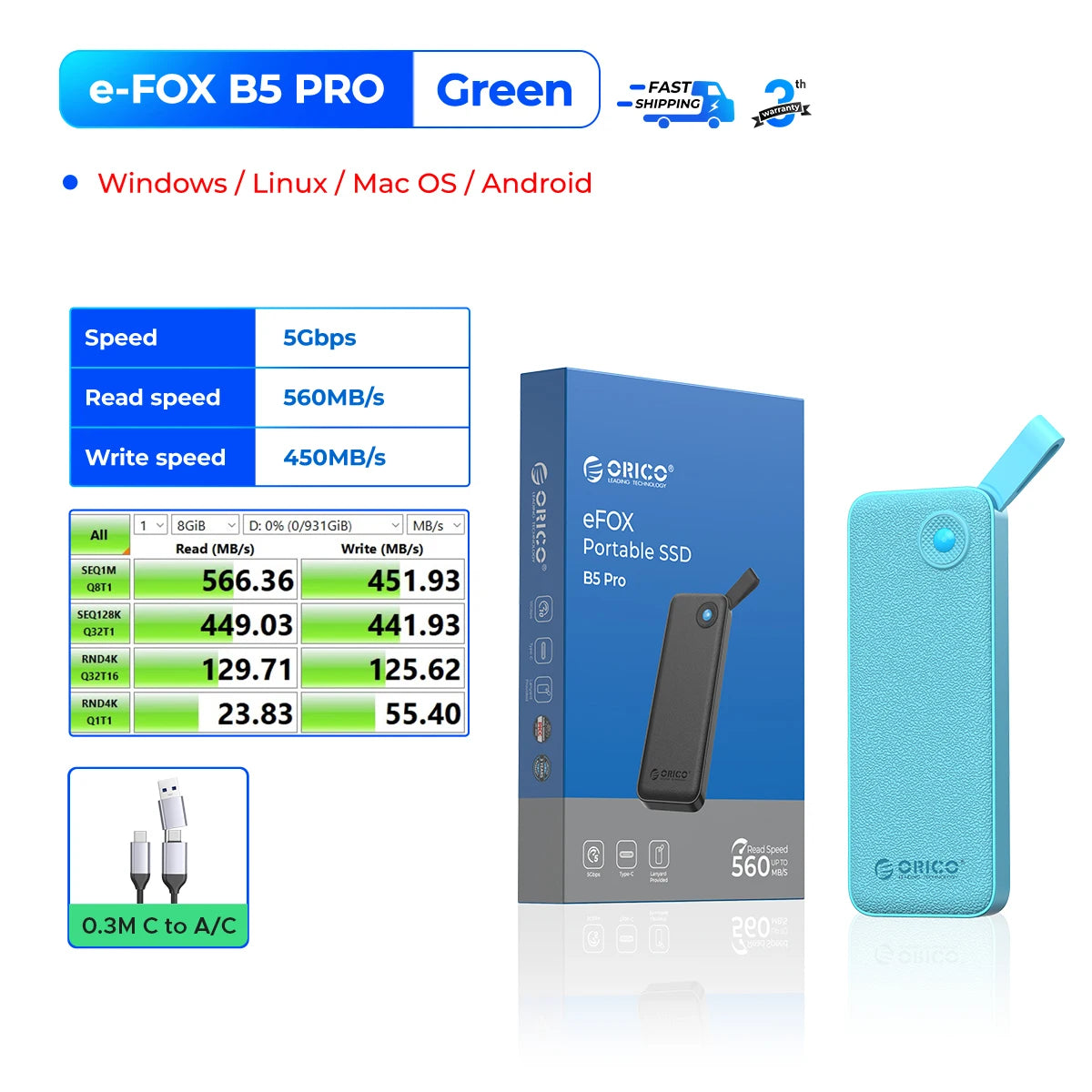 ORICO Portable SSD 560MB/s External Hard Drive for iPhone 15, Mac, PC - 35