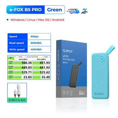 ORICO Portable SSD 560MB/s External Hard Drive for iPhone 15, Mac, PC