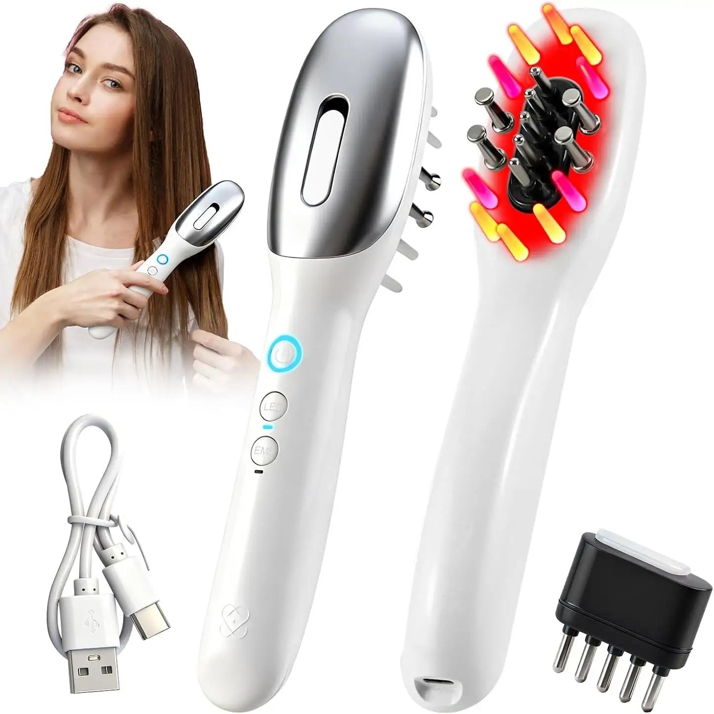 Electric Scalp Massager Comb with LED Light & Hair Oil Applicator - 1
