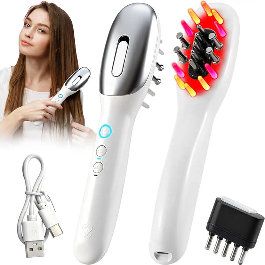 Electric Scalp Massager Comb with LED Light & Hair Oil Applicator
