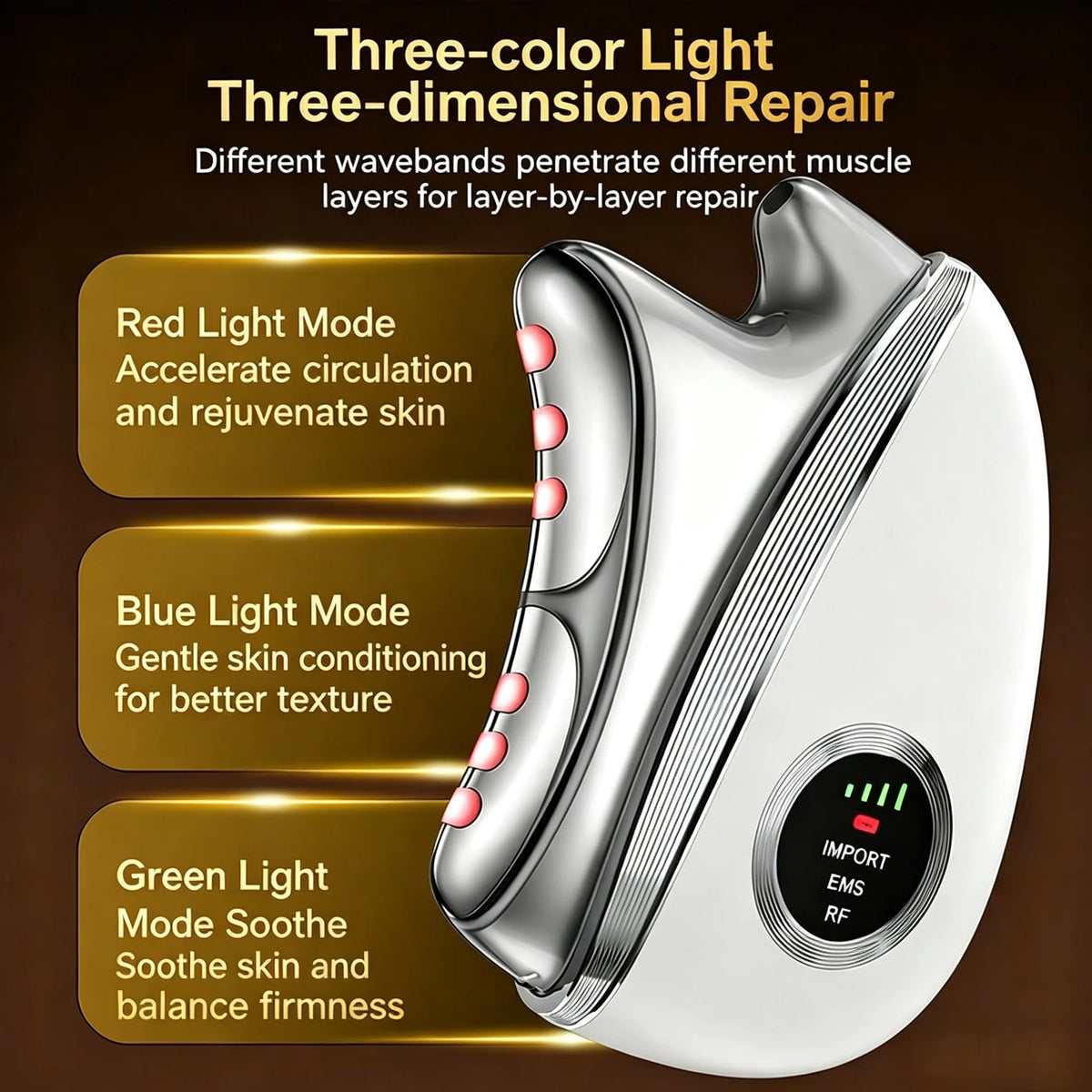 3-in-1 LED Microcurrent Facial & Neck Massager for Skin Tightening
