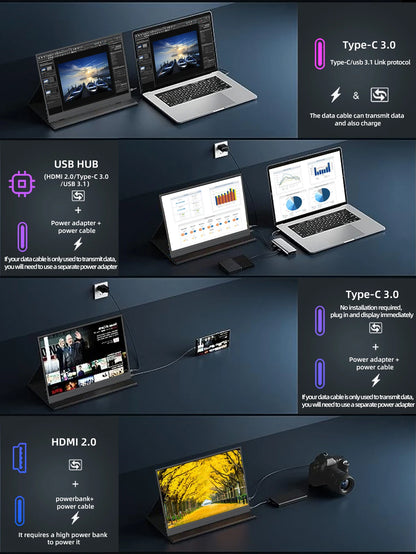 14-Inch 2K Portable Monitor - Ultra HD 60Hz Laptop & Gaming Screen