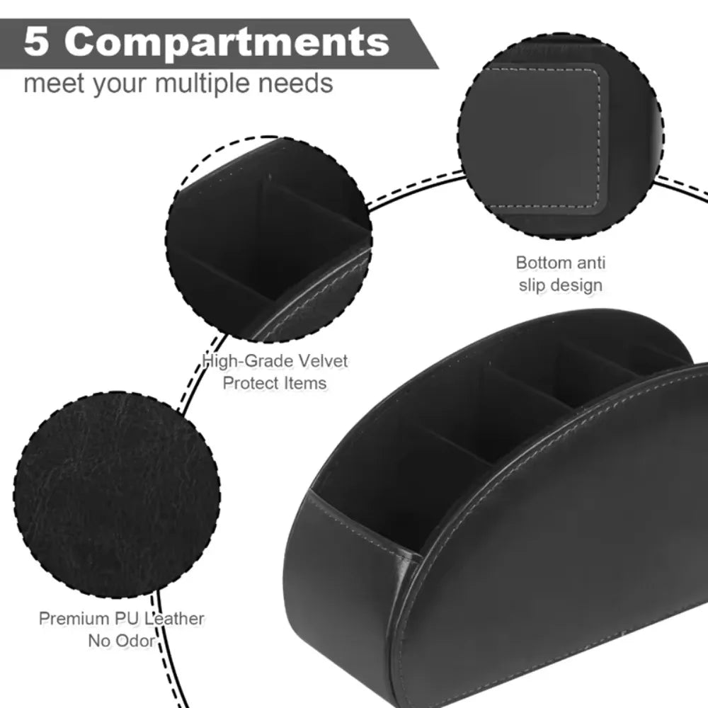 5-Compartment PU Leather Remote Control Organizer Desktop Storage Box - 2