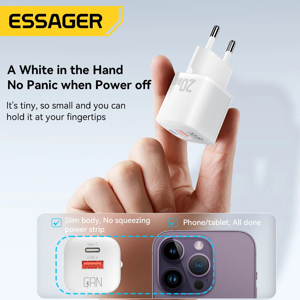 20W GaN Dual Port USB-C Fast Charger for iPhone & Android Devices - 3