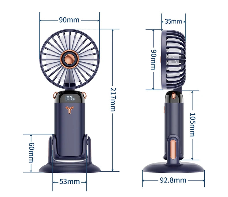 Portable 5-Speed Handheld & Neck Fan with Phone Stand & LED Display - 52