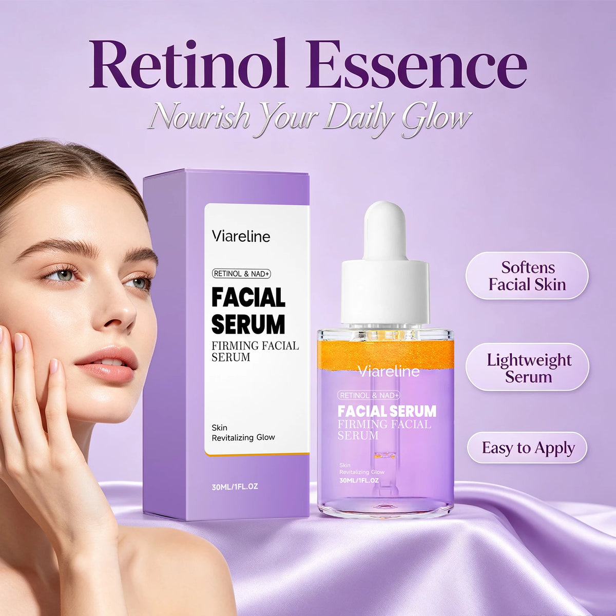 Retinol & NAD+ Firming Facial Serum - Anti-Aging Skin Lifting & Brightening Treatment