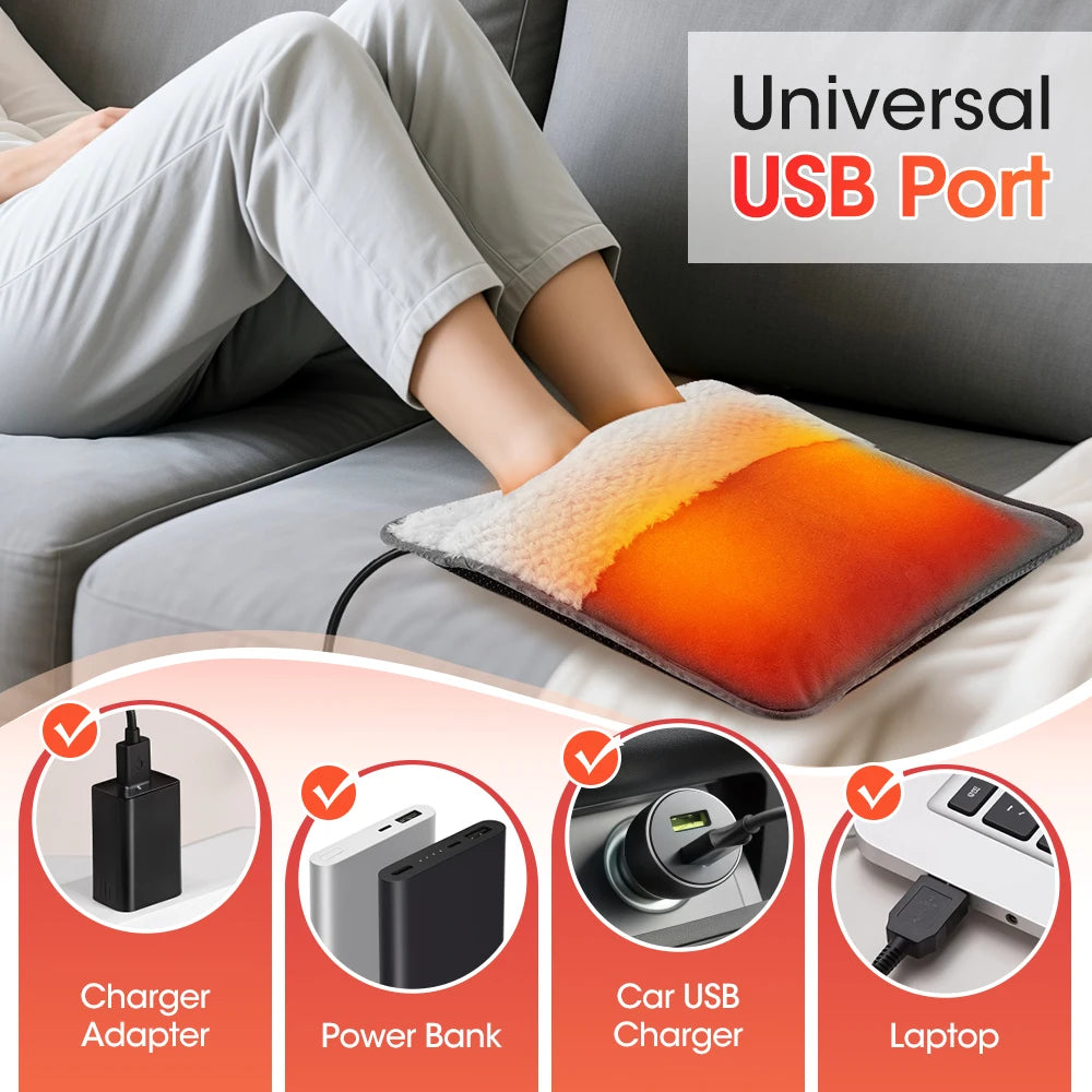 USB Heated Foot Warmer - Portable Plush Electric Warming Mat for Home & Office - 9