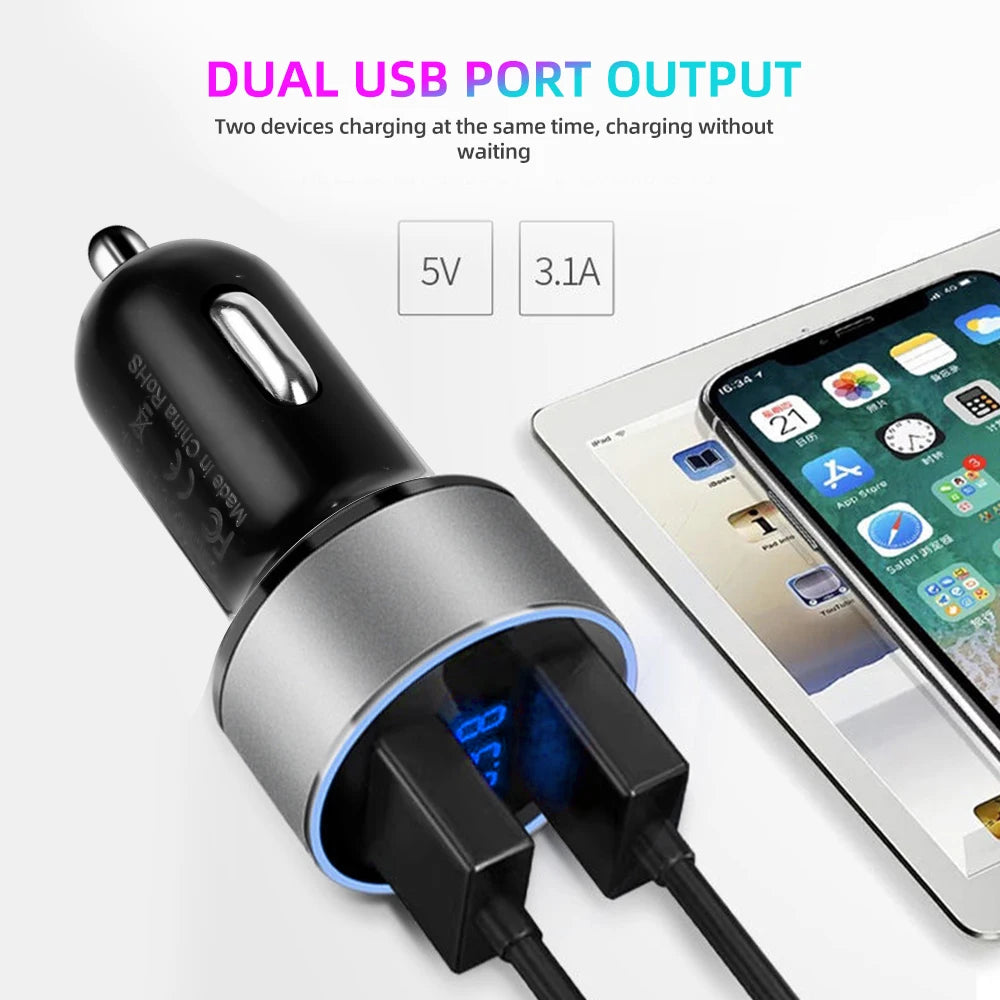 Dual USB Car Charger Adapter with Digital LED Voltmeter Voltage Display - 2