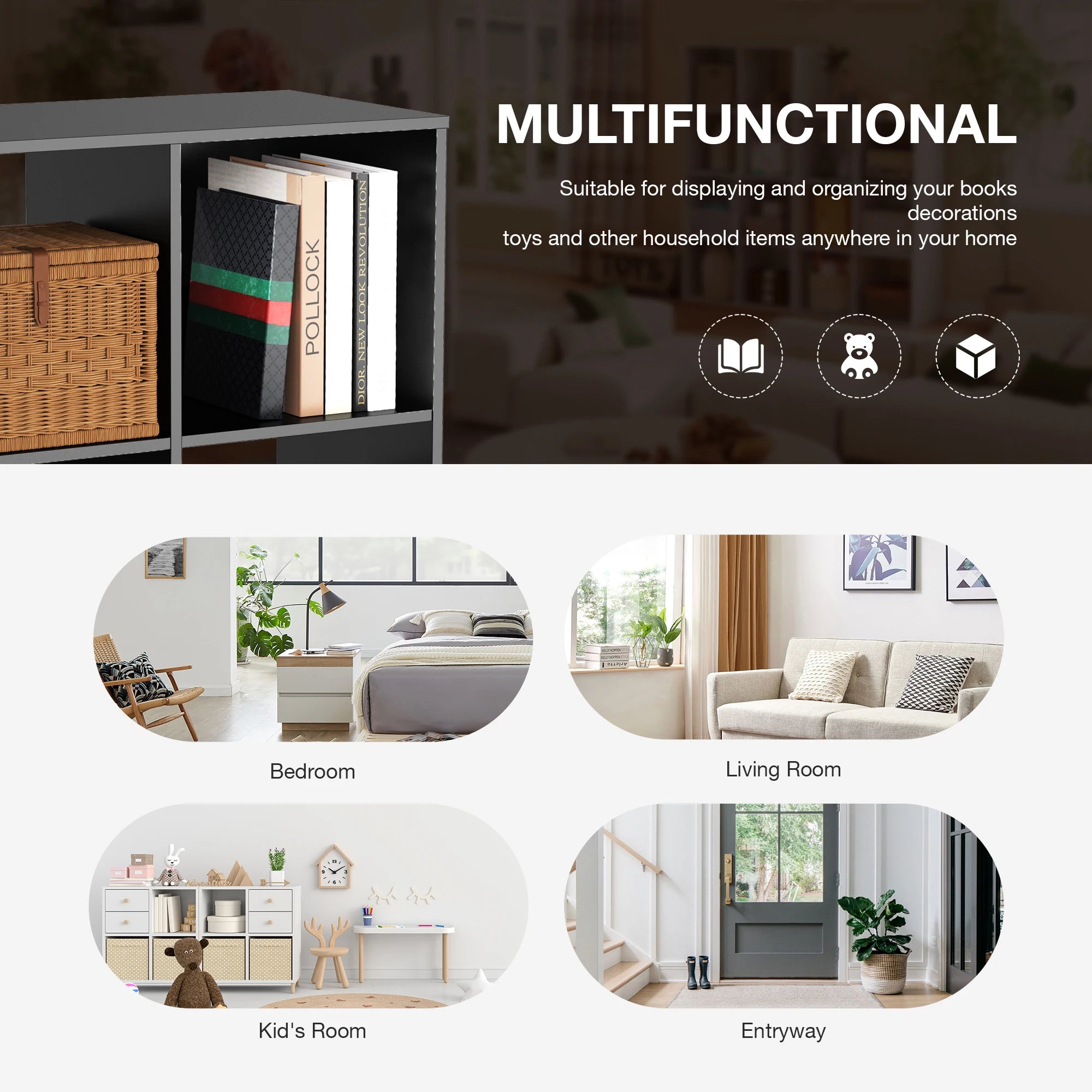 9-Cube Wooden Storage Organizer - Modern Open Bookshelf & Display Unit - 5