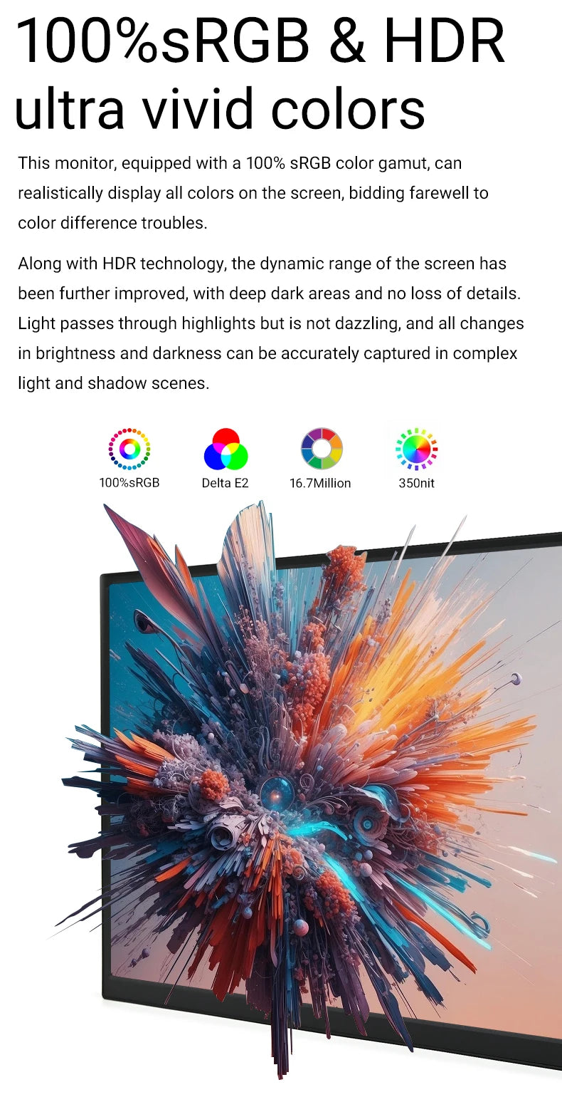 16" 2K Portable Monitor, 2560x1600 IPS HDR Display for Laptop & Gaming - 6