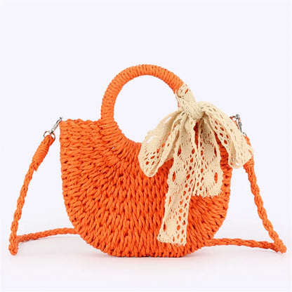 Luxury Lace Bow Straw Bag