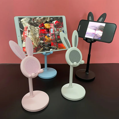 Cute Cartoon Bunny Phone Holder Stand for Desk - Adjustable & Universal Fit