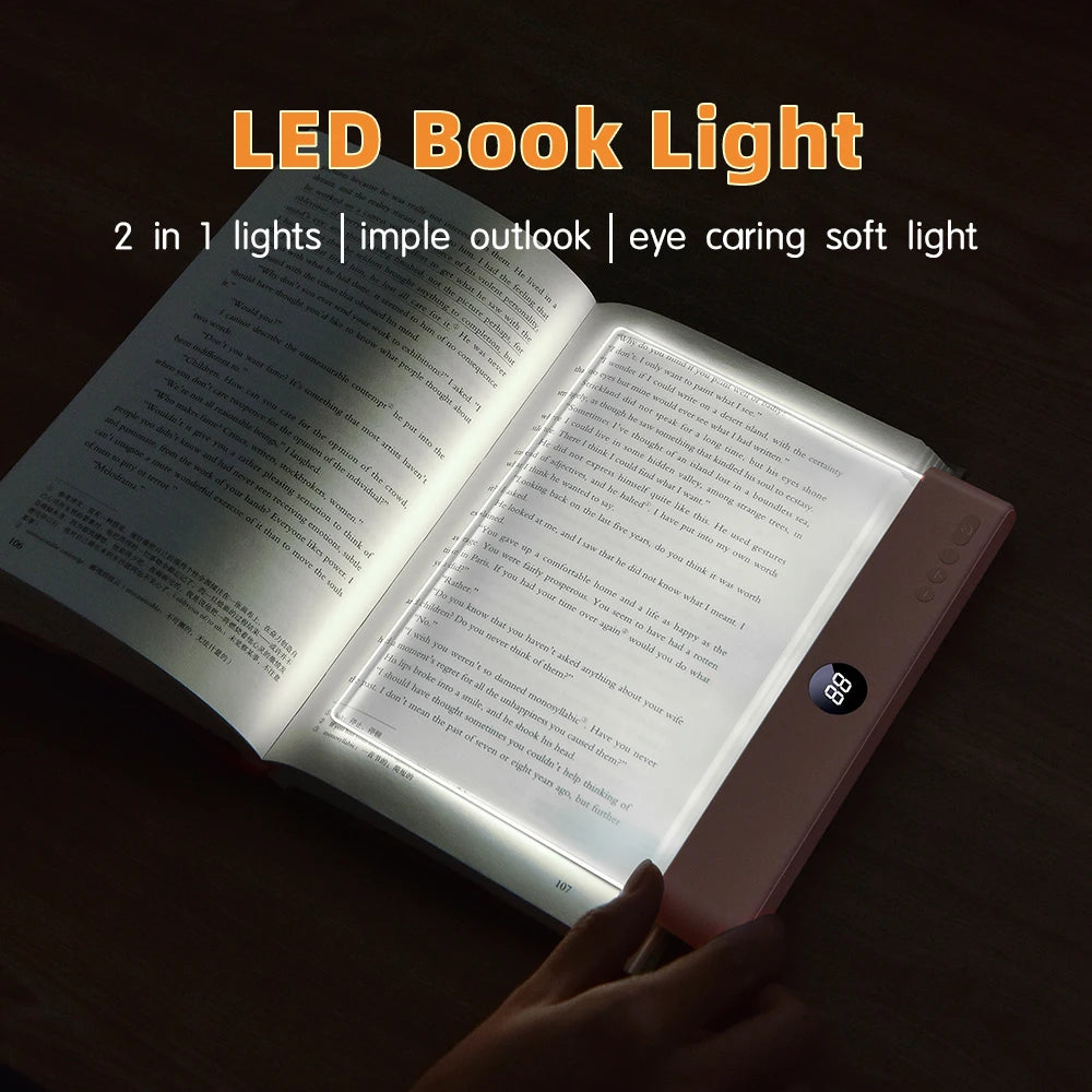 Flat Panel LED Book Reading Light - Rechargeable Eye-Caring Night Light with Timer - 1