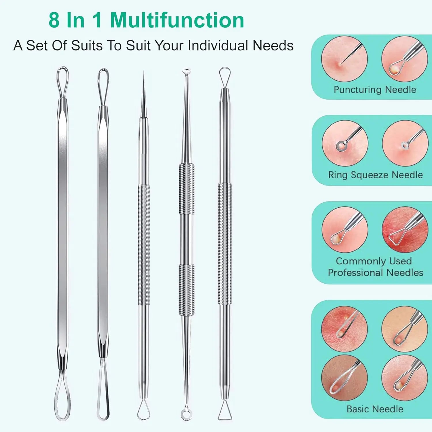 Professional Stainless Steel Blackhead Extractor & Pimple Popper Tool Kit - 2