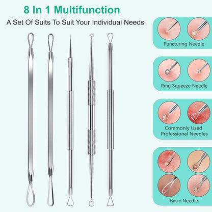 Professional Stainless Steel Blackhead Extractor & Pimple Popper Tool Kit