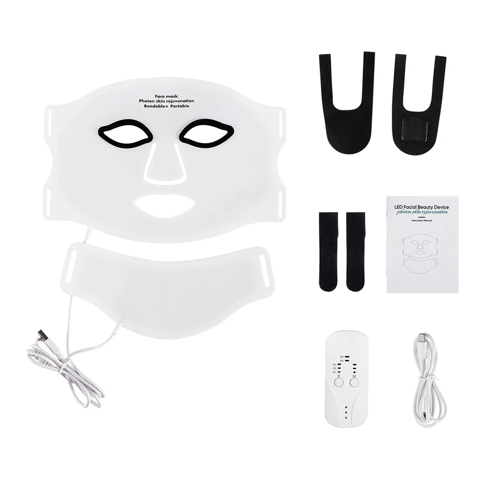 Wireless 7-Color LED Light Therapy Silicone Face & Neck Mask - 18