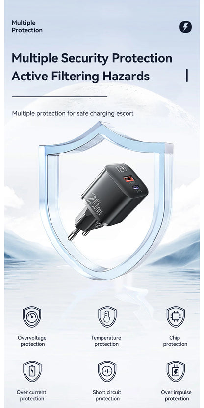 20W GaN Dual Port USB-C Fast Charger for iPhone & Android Devices