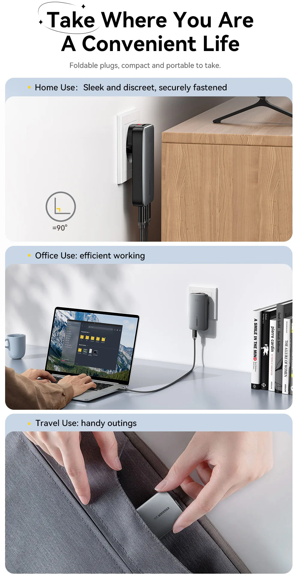 65W Ultra-Thin GaN Fast Travel Charger - PD 3.0 Dual-Port Wall Adapter - 16