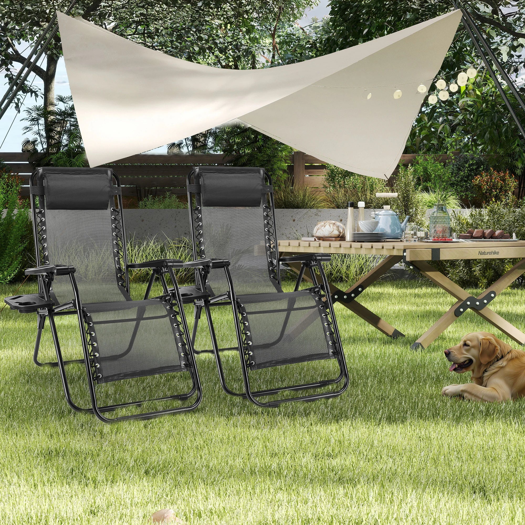 Portable Zero Gravity Recliner Chairs - Set of 2 Folding Patio Loungers - 28
