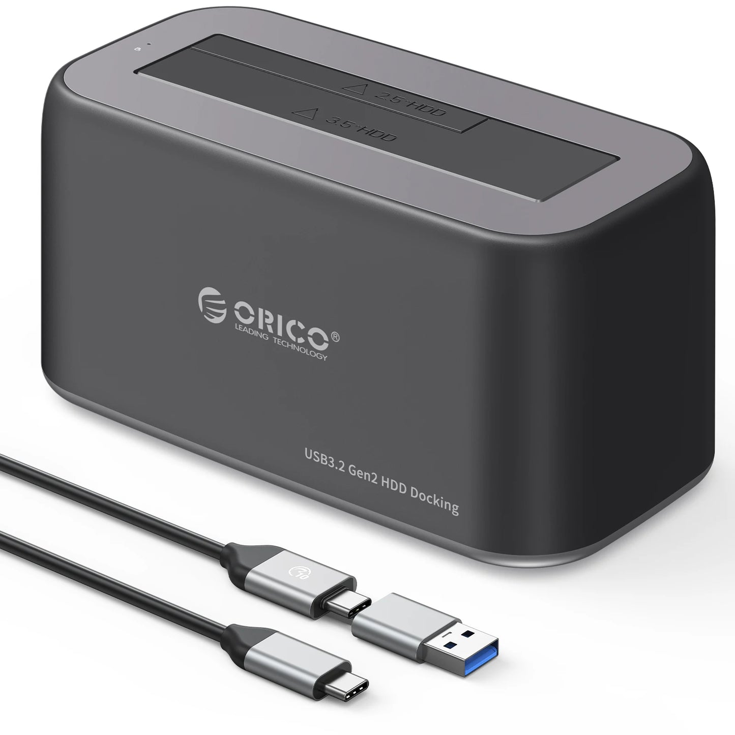 ORICO Dual-Bay Hard Drive Docking Station, 10Gbps Type-C for 2.5/3.5" HDD/SSD