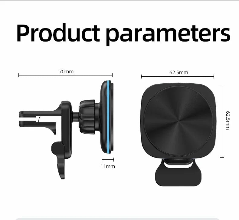 Magnetic Wireless Car Charger & Phone Mount - 15W Fast Charging Station - 19