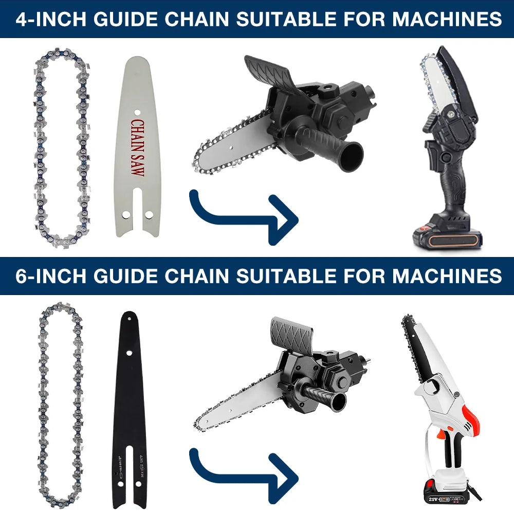 4 & 6-Inch Replacement Chains and Guide Bar Set for Mini Cordless Chainsaws