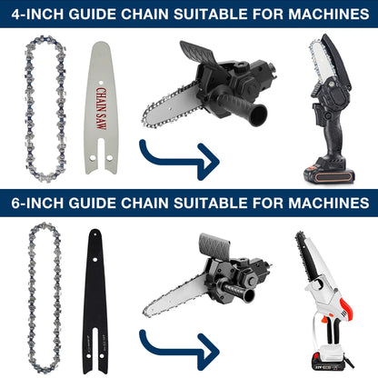 4 & 6-Inch Replacement Chains and Guide Bar Set for Mini Cordless Chainsaws